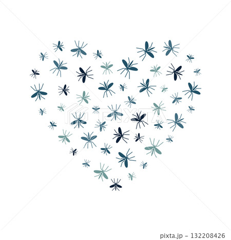 Heart-shaped arrangement of mosquitoes flying towards it - vector illustration or banner Heart-shaped arrangement of mosquitoes flying towards it - vector illustration or banner 132208426