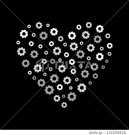 Heart-shaped arrangement of gears against black background - vector illustration or banner Heart-shaped arrangement of gears against black background - vector illustration or banner 132208428