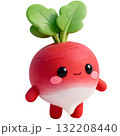Cute 3D plush vegetable kawaii cut-out character. Funny radish with glossy eyes and smile. Cute garden mascot. 132208440