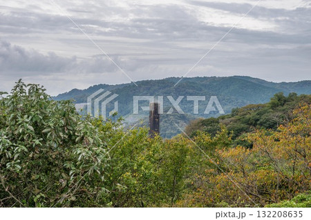 新緑が濃い夏の登山風景 132208635