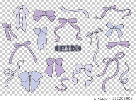 Purple pen-drawing style ribbon set 132208908