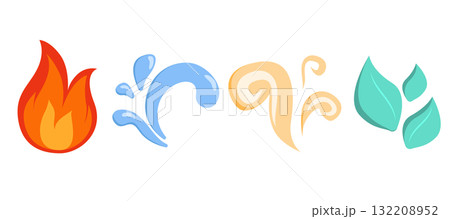 The Four Elements Conceptual Symbols Isolated On White Background The Four Elements Conceptual Symbols Isolated On White Background 132208952