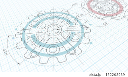 Gears. Technical drawing of gear .Engineering industry.Technology background. illustration . 132208989