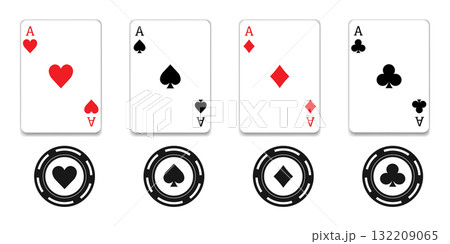 Paying cards four Aces set of Spades, Hearts, Diamonds and Clubs. Poker cards suits. traditional shapes and authentic colors Paying cards four Aces set of Spades, Hearts, Diamonds and Clubs. Poker cards suits. traditional shapes and authentic colors 132209065
