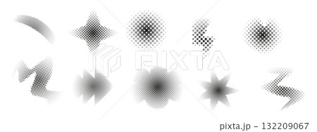 Halftone abstract geometric set dotted y2k trendy decoration. Gradient retro pixel, grain effect. Pop art style dotted hearts, isolated on white Halftone abstract geometric set dotted y2k trendy decoration. Gradient retro pixel, grain effect. Pop art style dotted hearts, isolated on white 132209067