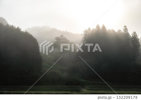 朝靄漂う夏の登山風景 132209178