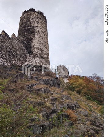 Bezdez, Czech republic - August 2, 2018: Bezdez castle tower rising above autumnal trees in czechia 132209255