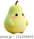 Cute 3D plush pear kawaii cut-out character. Adorable smiling fruit mascot png design element. 132209493