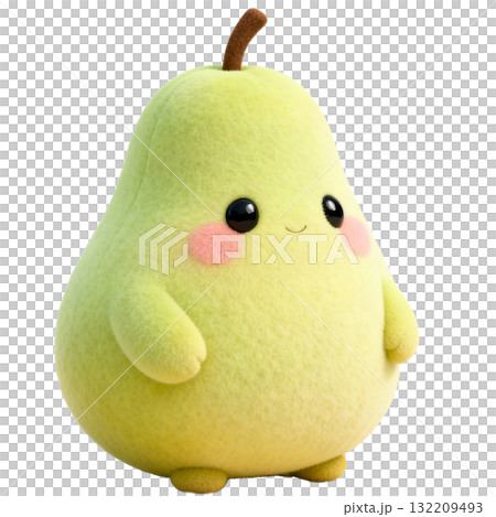 Cute 3D plush pear kawaii cut-out character. Adorable smiling fruit mascot png design element. 132209493