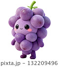 Cute 3D plush grapes kawaii cut-out character. Adorable smiling fruit mascot png design element. 132209496