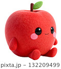 Cute 3D plush apple kawaii cut-out character. Adorable smiling fruit mascot png design element. 132209499