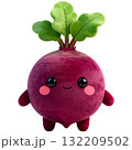 Cute 3D plush beetroot kawaii cut-out character. Adorable smiling vegetable mascot png design element. 132209502