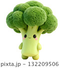 Cute 3D plush green broccoli kawaii cut-out character. Adorable smiling vegetable mascot png design element. 132209506