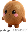 Cute 3D plush fruit kawaii cut-out character. Kiwi adorable mascot png design element. Childish fruit with cute smile. 132209515