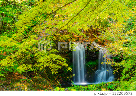 【山梨県富士吉田市】緑残る初秋の鐘山の滝（かねやまのたき） 132209572