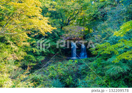 【山梨県富士吉田市】緑残る初秋の鐘山の滝（かねやまのたき） 132209578
