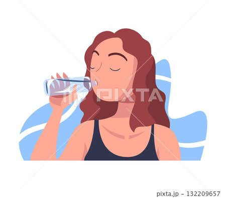 Woman Drinking Water Hydrate and Quench Thirst Vector Illustration 132209657