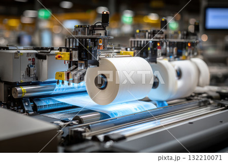 Sustainable packaging production line with biodegradable material processing in modern factory environment Sustainable packaging production line with biodegradable material processing in modern factory environment 132210071