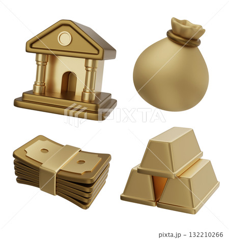 cartoon style gold color finance 3D icon Set 132210266
