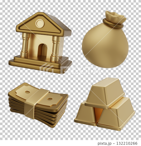 cartoon style gold color finance 3D icon Set 132210266