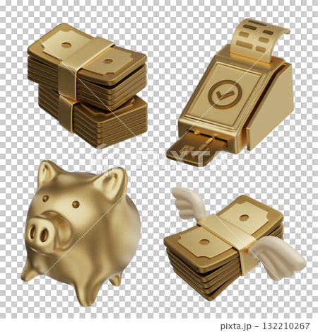 cartoon style gold color finance 3D icon Set cartoon style gold color finance 3D icon Set 132210267