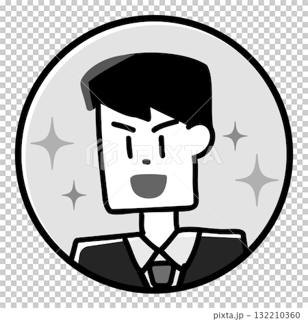 一個穿著西裝的快樂男人的圓形圖示插圖 一個穿著西裝的快樂男人的圓形圖示插圖 132210360