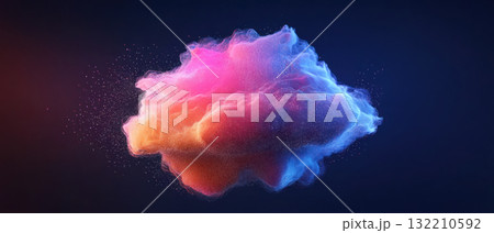 Stylized cloud made of data points in vibrant colors against dark background, creating captivating visual effect 132210592