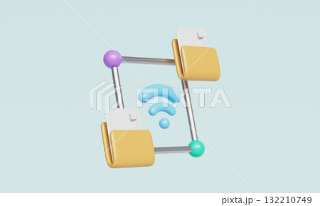 Wireless Data Transfer and Network Folder. 3D Rendering. Wireless Data Transfer and Network Folder. 3D Rendering. 132210749