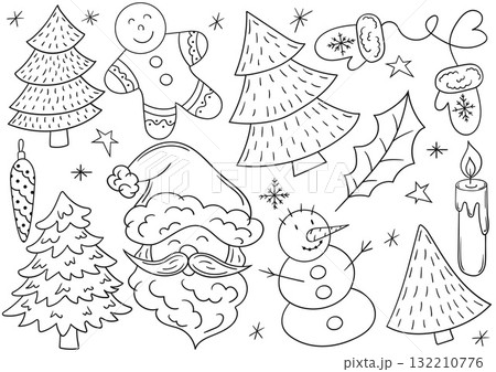Set of winter illustrations in hand drawing style 132210776