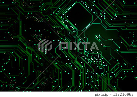 seamless texture and full-frame background of circuit board topology, neural network generated image. 132210965
