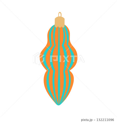 Christmas ornament vector illustration. Bright striped retro shaped decor for xmas tree isolated on white background. Colorful bold holiday element for merry winter decor, cards, posters, print 132211096