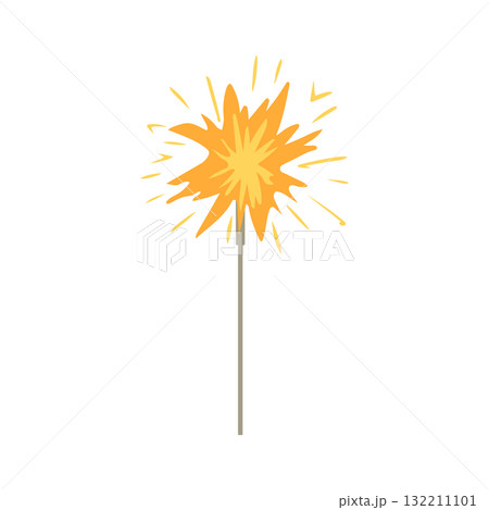Sparkler vector illustration. Burning festive firework stick with glowing flame isolated on white background. Bright celebration item for holiday decor, New Year party, Christmas design in flat style Sparkler vector illustration. Burning festive firework stick with glowing flame isolated on white background. Bright celebration item for holiday decor, New Year party, Christmas design in flat style 132211101