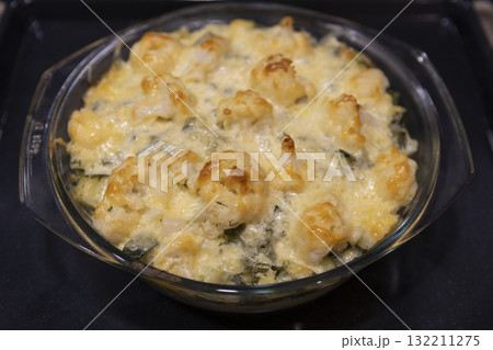 Noodle Casserole with Cheese, Sauce, and Spinach 132211275