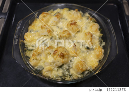Noodle Casserole with Cheese, Sauce, and Spinach 132211278