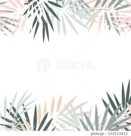 Tropical leaves foliage border frame. Floral arrangement nature backdrop. Vector illustration isolated on white background 132211612