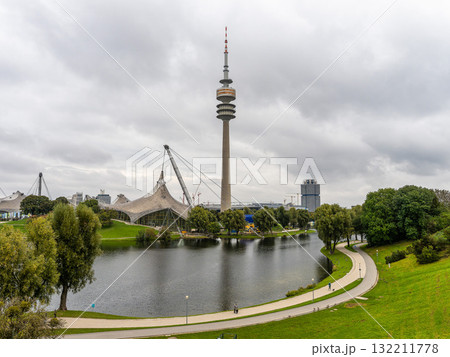 Munich, Germany - Oct 03, 2025: The Olympiaturm in Olympiapark in Munich, Germany Munich, Germany - Oct 03, 2025: The Olympiaturm in Olympiapark in Munich, Germany 132211778