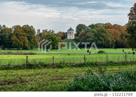 Munich, Germany - Oct 14, 2025: Monopteros - Greek style temple in Englischer Garten. Munich, Germany 132211789
