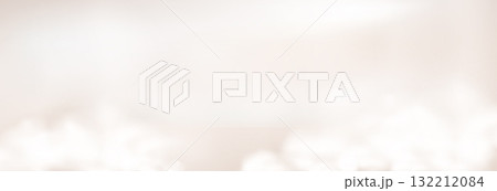 Beige cream cloud studio background. Heaven fog sky template. Pastel empty room nacre neutral colors with clouds on floor. Vector illustration 132212084