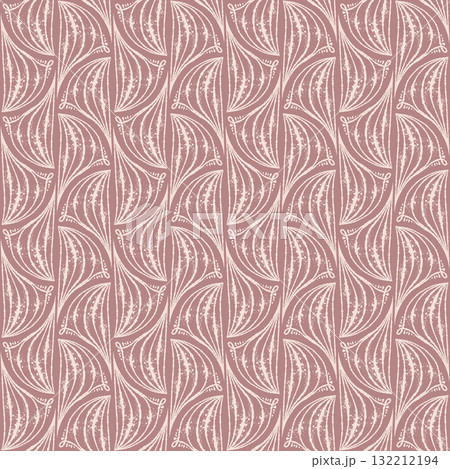 Geometric seamless pattern with ink line texture forming elegant fan shapes. Hand drawn vector line art with ivory and dusty pink colors. Ideal for wallpaper textile design and sketch style templates. Geometric seamless pattern with ink line texture forming elegant fan shapes. Hand drawn vector line art with ivory and dusty pink colors. Ideal for wallpaper textile design and sketch style templates. 132212194