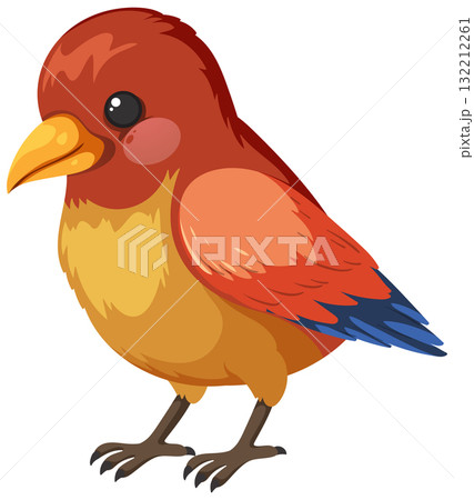 Colorful Cartoon Songbird Standing in Profile View 132212261