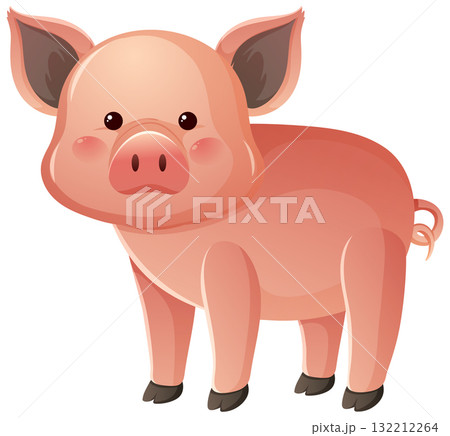 Cute Cartoon Pig Standing on White Background Cute Cartoon Pig Standing on White Background 132212264