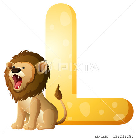 Cartoon Lion with Large Yellow Letter L Illustration Cartoon Lion with Large Yellow Letter L Illustration 132212286