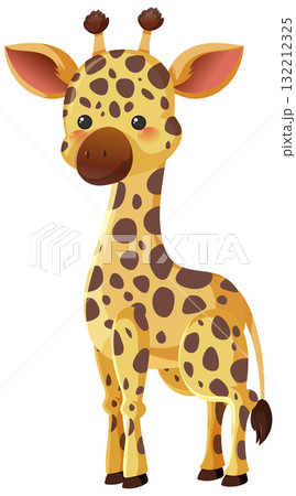 Cute Baby Giraffe Standing in Cartoon Vector Style 132212325