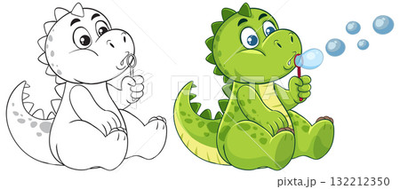 Cute Dinosaur Blowing Bubbles Vector Illustration Cute Dinosaur Blowing Bubbles Vector Illustration 132212350