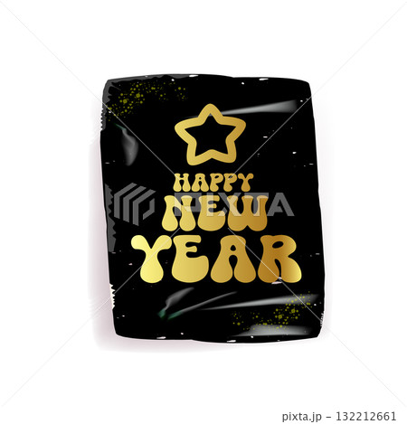 happy New year golden retro groovy ticker design isolated on white background. Vintage Gold New year day motto sticker, tag, retro label, banner, ribbon, label png with quote. New year text banner happy New year golden retro groovy ticker design isolated on white background. Vintage Gold New year day motto sticker, tag, retro label, banner, ribbon, label png with quote. New year text banner 132212661