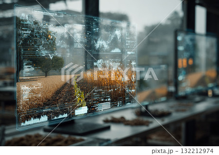 Farmers grow crops using smart technology. Growing plants using the smart farm concept. 132212974