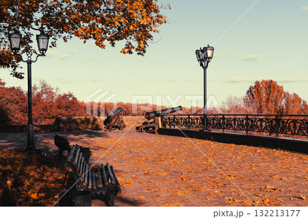 Heritage and Autumn: Cannons on Scenic Park Promenade 132213177