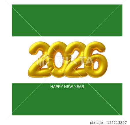 Happy New year 3D vector design on green background, realistic golden inflated balloons 2026 numbers, winter holiday Happy New year 3D vector design on green background, realistic golden inflated balloons 2026 numbers, winter holiday 132213297