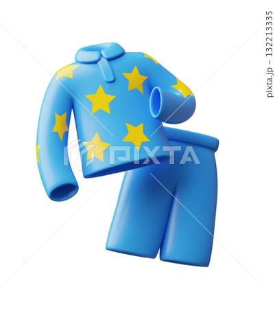 3D pajama icon, pants and shirt, blue, with a yellow star pattern. 3D pajama icon, pants and shirt, blue, with a yellow star pattern. 132213335