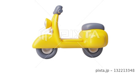 Yellow moped 3D cartoon plastic style vector icon, motorbike transport, volume toy, touristic travel vehicle side view 132213348